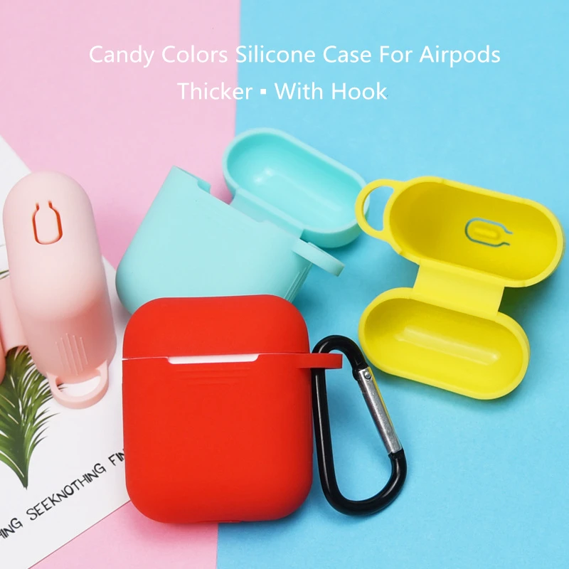 

Thicken Candy Color TPU Silicone Case + Hook For AirPods i9s Bluetooth Wireless Earphone Cover For Apple Airpods Charging Box
