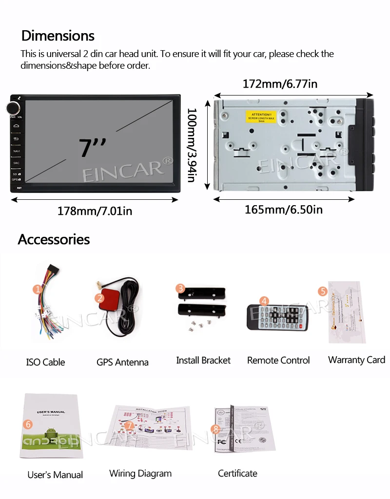 7 ''стерео в тире Android 6.0 4-core GPS навигации головное устройство Bluetooth зеркало-link AM /FM RDS Радио WI-FI SD/USB + сзади Камера