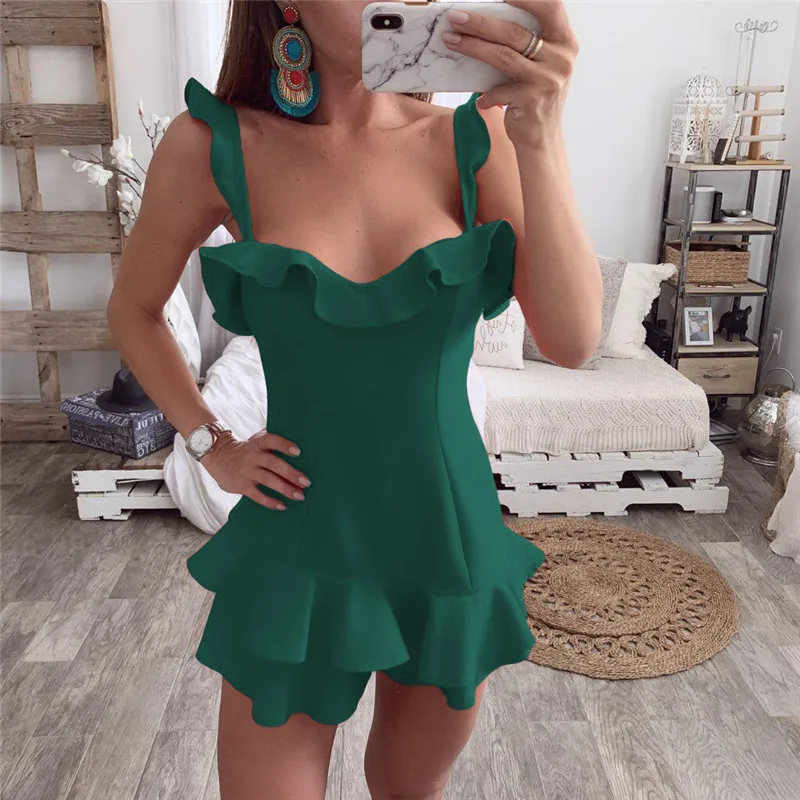 Waliicorners Beach Evening Party Mini Dress Ladies Beachwear Sleeveless Backless Ruffle Dress 19