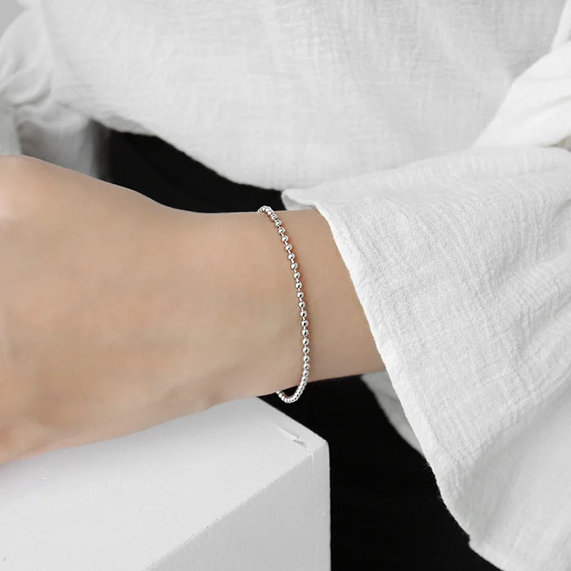 

100% 925 sterling silver beads chain bracelets for women armband bracciali donna, minimalist silver bangle bracelet jewelry 2019