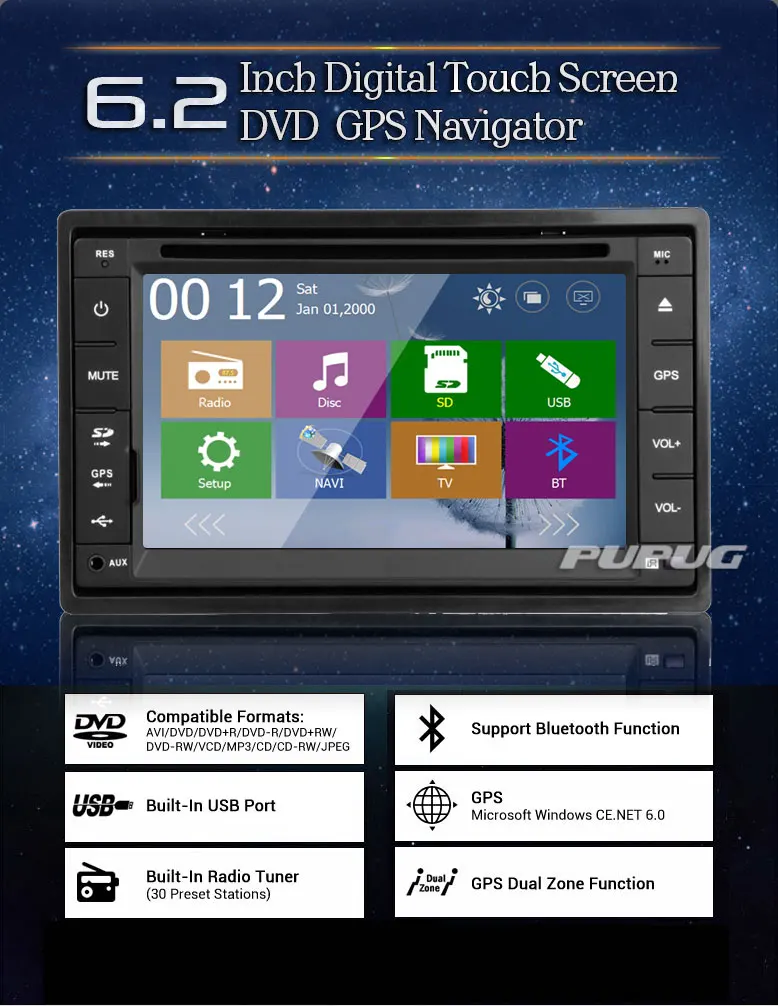 Clearance RDS Universal AMP GPS Car DVD Touchscreen Navigator Video Map Music Audio Auto Radio Autoradio Head Unit System Stereo 3
