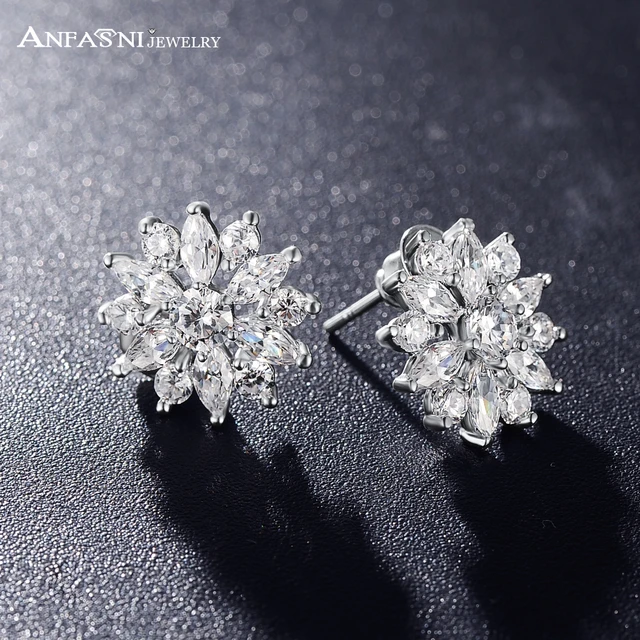 Anfasni High Quality Bridal Jewelry Round And Marquise Cut Wedding Anfasni High Quality Bridal Jewelry Round And Marquise Cut Wedding Earrings Cubic Zirconia Flower Stud