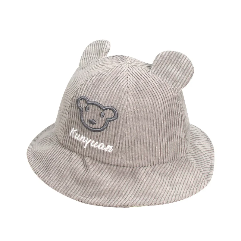 Corduroy Cotton Children Hat Catoon Bear Kids Bucket Hat With Ears Autumn Girls Sun Cap Hat Children Boys Fisherman Hat 2-4Y (1)
