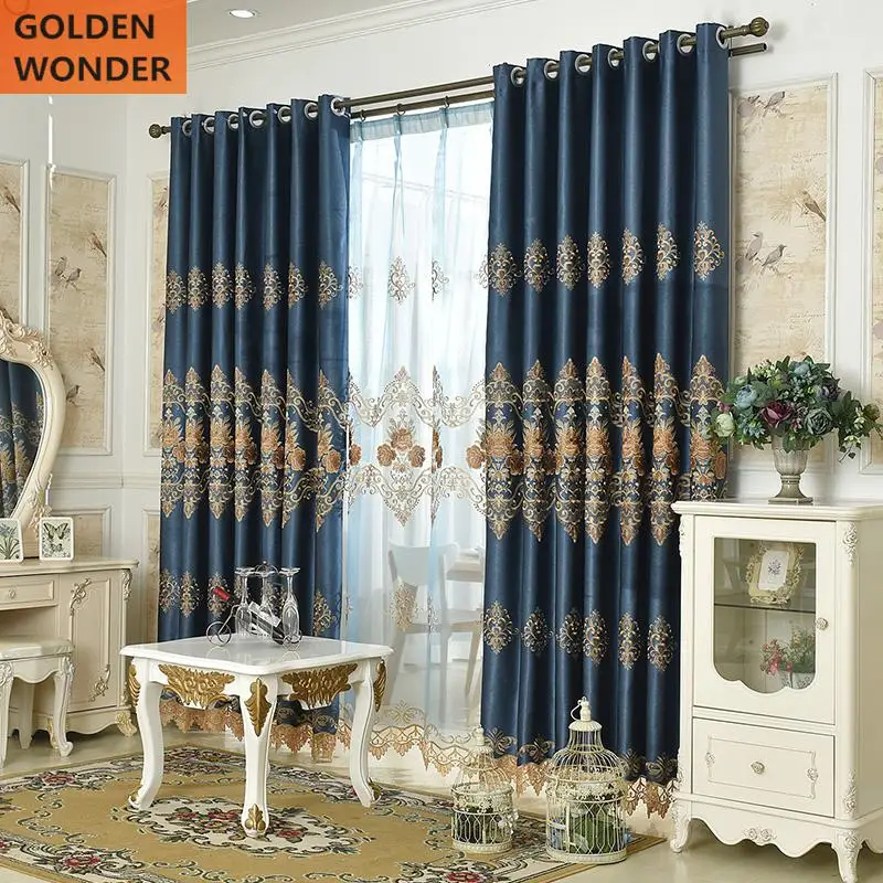

High grade European Double Velvet Cloth Curtains For Living Room Embroidery Bedroom Curtain Screens Shading Thick Home Textile