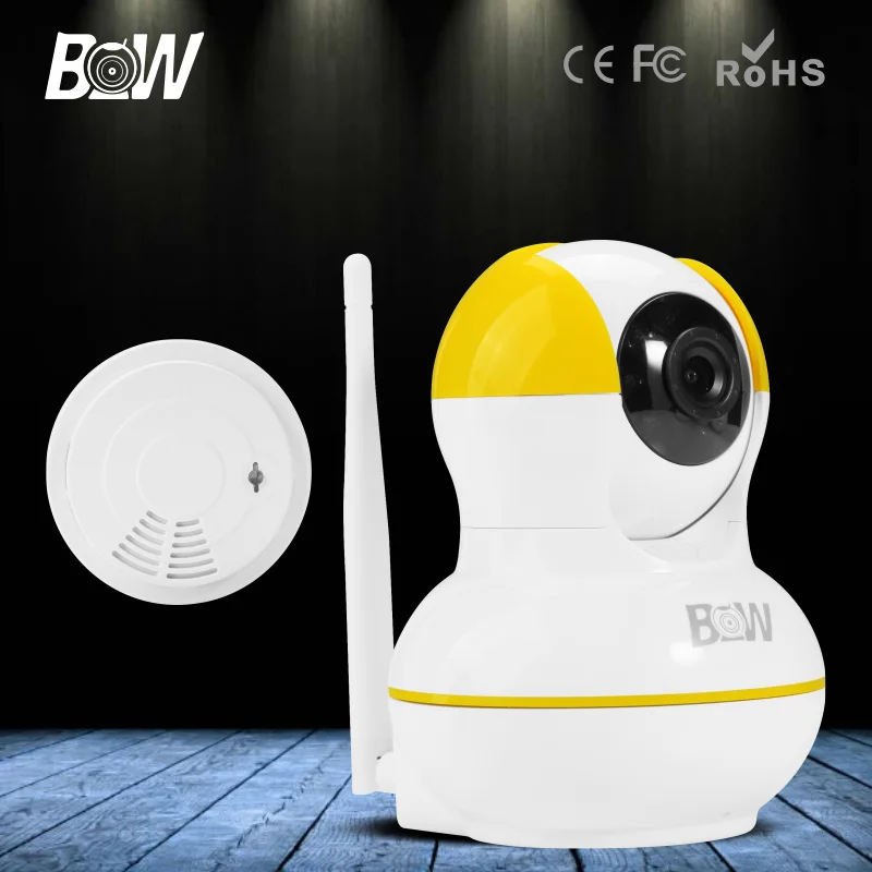 ФОТО BW Onvif HD CCTV IP Camera 720P Baby Monitor Audio Video Surveillance P/T Wifi Security Camera Wireless + Smoke Detector Alarm