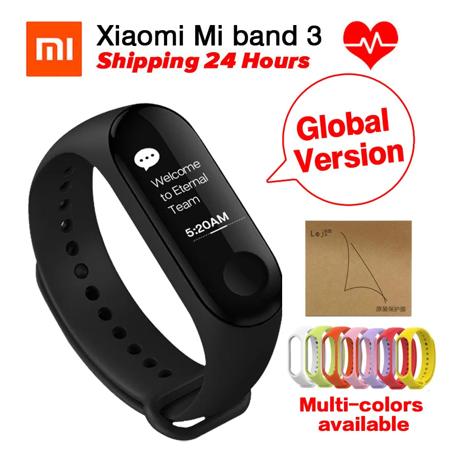 

Global Version Xiaomi Mi Band 3 Bracelet Fitness Tracker Heart Rate Monitor 0.78'' OLED Touchpad Bluetooth 4.2 For Android IOS