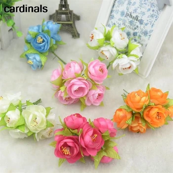 

72pcs/lot 4cm Mini Silk Artificial Rose Cherry Flower Bouquet Scrapbooking Fake Flower Stamen Wedding Party Decoration Diy
