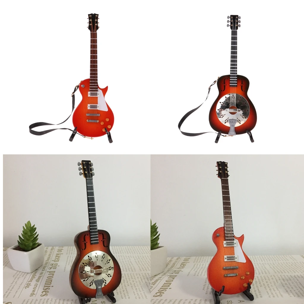 2pcs 1:6 Miniature Guitar Wooden Instrument Model for Home Decoration/Birthday Gifts and Music Lovers