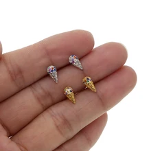 Милые DIY крошечное мороженое с радугой cz серьги для женщин и девушек Настоящее серебро 925 пробы Мини Летние милые ювелирные изделия