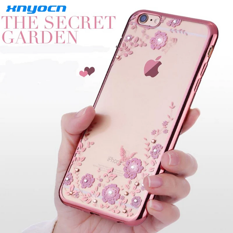 Luxury Soft Rose Gold Phone Case for IPhone 6 6S 6plus 6Splus Crystal Rhinestone Transparent