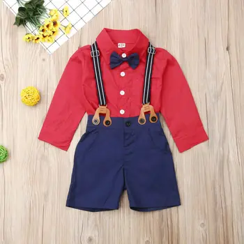 

2PCS Newborn Infant Kids Baby Boy Gentleman Long Sleeve Solid Tops Button Shirt+Bob Pocket Pants Outfit Set