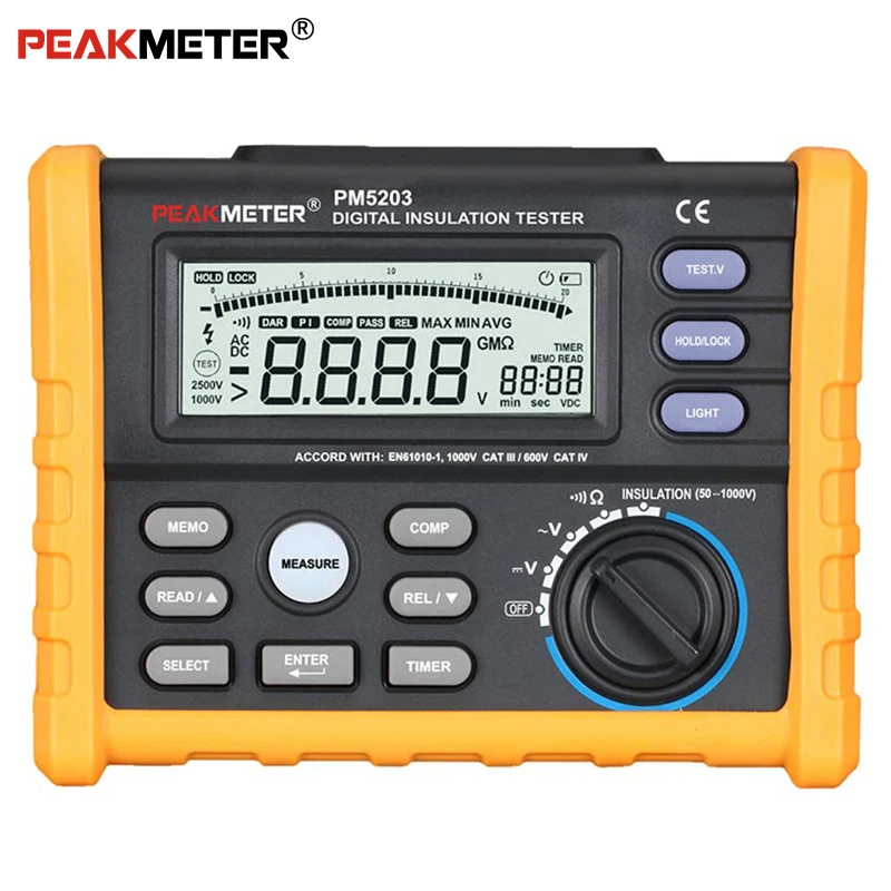 PEAKMETER Аналоговый Цифровой 1000 В PM5203 тестер сопротивления изоляции мегомметром сопротивление Земли Тестер Мегаомметр