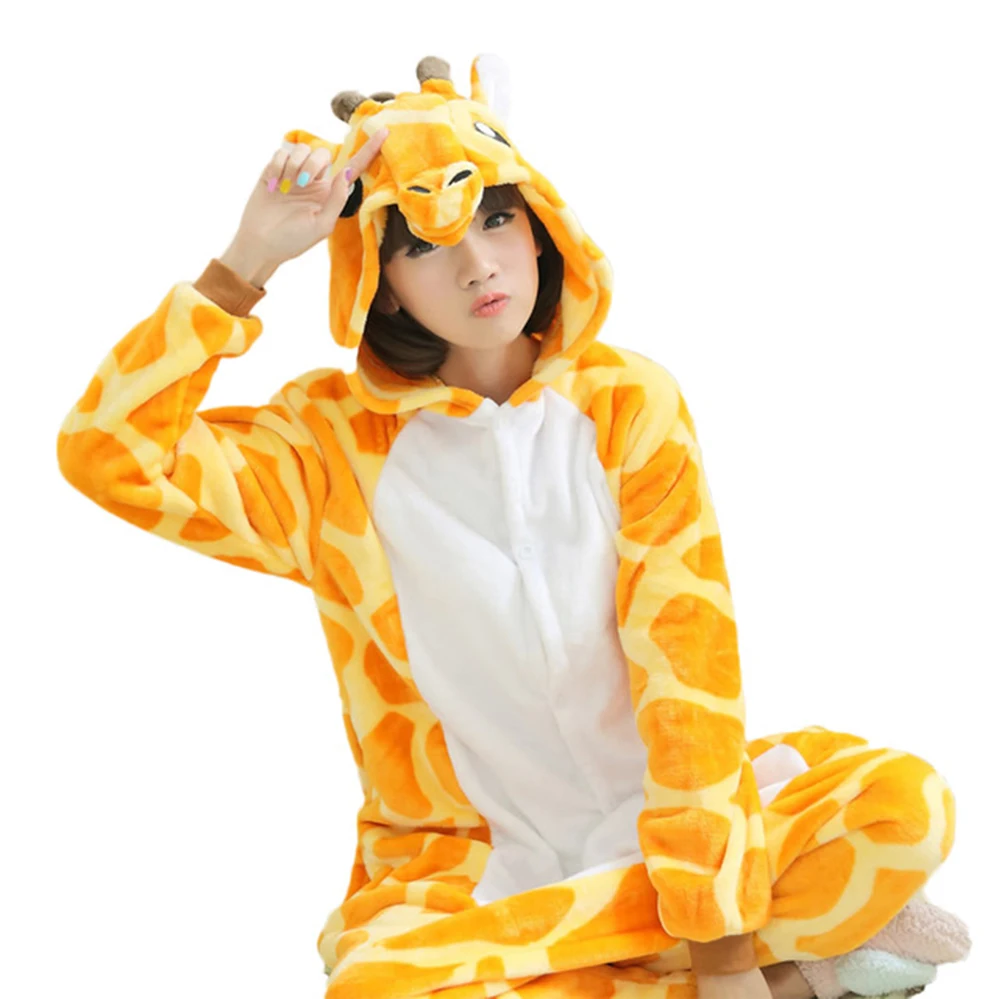 

Flannel Animal giraffe pajamas women warm pajamas family matching outfits mother daughter pajamas for Adult Kids 4 6 8 10 12 Y