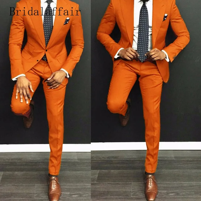 Bridalaffair, последние модели пальто, брюки, оранжевый мужской костюм, Повседневный, приталенный, 2 шт., смокинг, портной, жених, выпускной, вечерние, блейзер(пиджак+ брюки