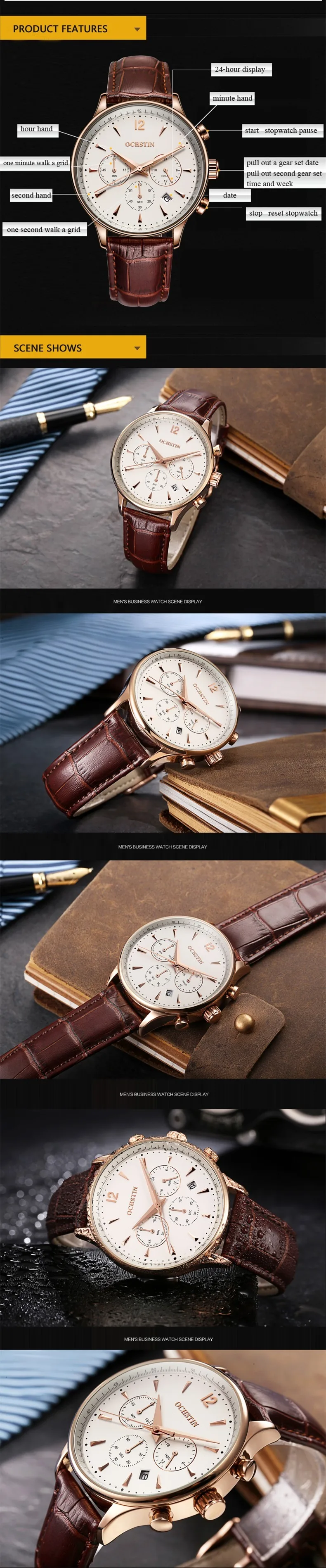 Мужские кварцевые часы OCHSTIN Топ бренд класса люкс водонепроницаемый хронограф кожа Бизнес наручные часы Часы мужские Relogio Masculino