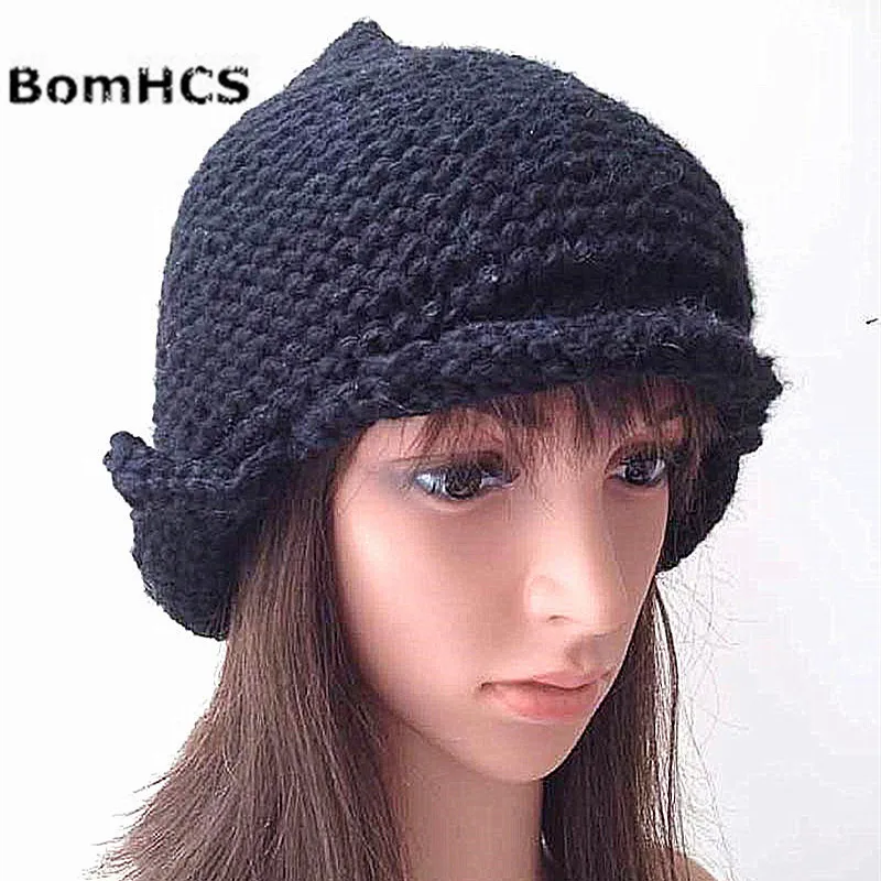 BomHCS 100 Handmade Crimping Ear Muff Spire Knitted Beanie Pointed Hat Cap Fashion Women Winter