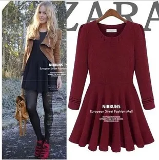 New Winter Women's Full Sleeve Solid Knit Fold Thicken Slim Show Plus Size Bottoming dresses 1654 | Женская одежда