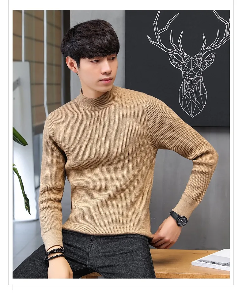 New Wool Sweater men warm cotton elastic winter Korean fashion casual turtleneck solid color plus size 3XL homme tops sweaters