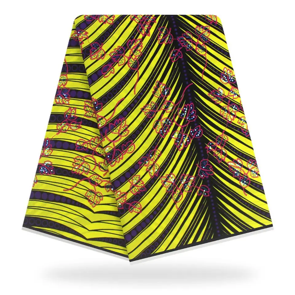 

Latest African Fabrics 100% Cotton Batiki Wax Prints Kitenge/Pagnes/Kikwembe Embroidered Sequins YXL-1