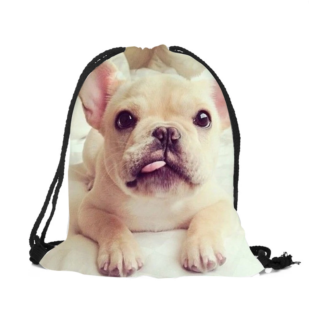 

3D Printed Unisex Rucksack Lovely Bull Dog Women Men String Bag Travel Outdoor Softpack Eco-friendly Polyester Shoulder Bags