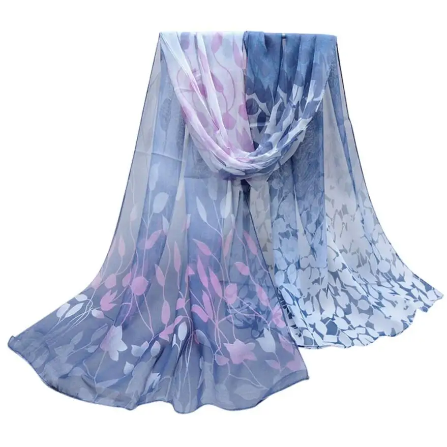 

Women Leaves Floral Printing Scarf Soft Chiffon Shawl Elegant Long Wraps Fashion Lady Summer Scarves #RN