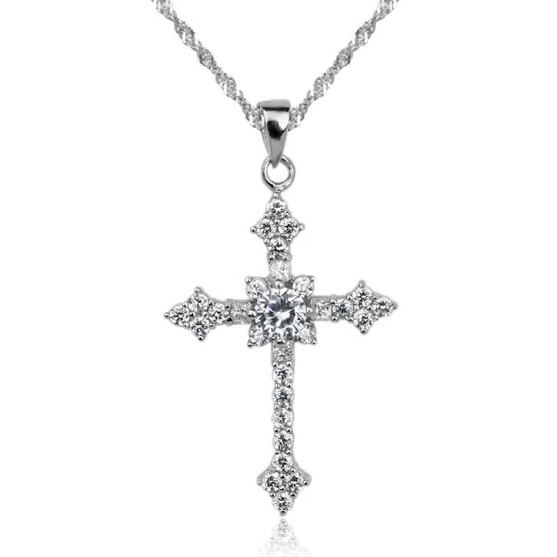 Sterling .925 Silver Cross Pendant Necklace with 18 inch Twisted Rope