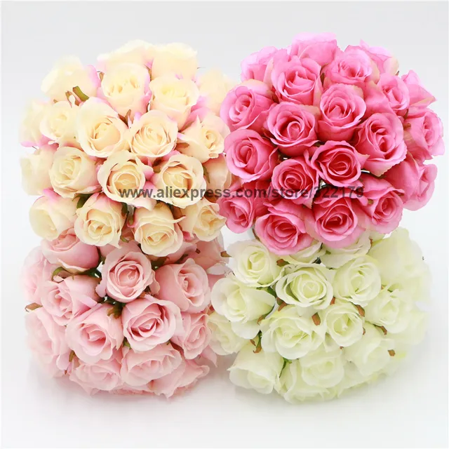 Silk Rose Buds Bouquet White Champagne Hot Pink Flowers For Silk Rose Buds Bouquet White Champagne Hot Pink Flowers For Bridesmaids Bridal Wedding Arrangement Table Centerpieces