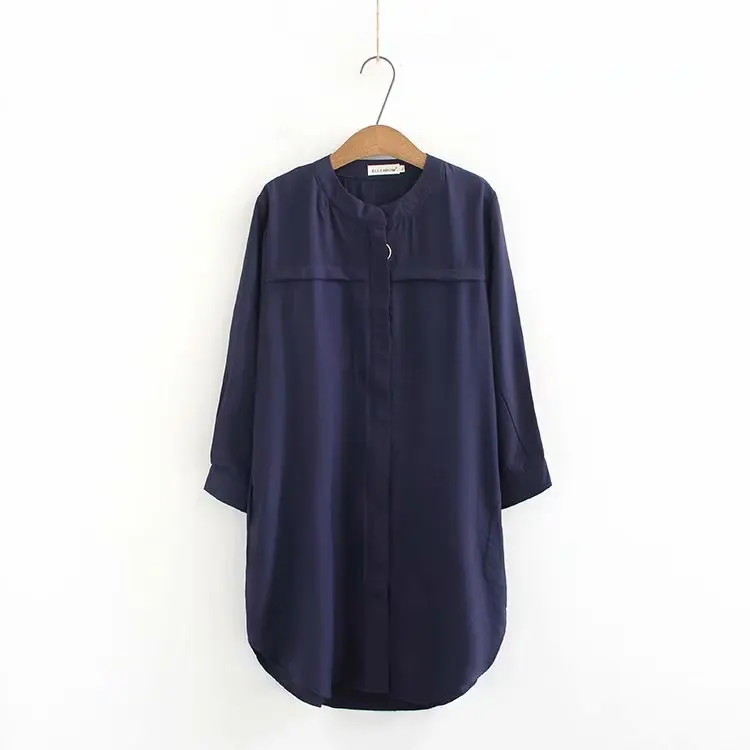 Shirt Solid Cotton Full Gray New Oversize Women Shirts Blue Plus navy 2019 O Sleeve Long Summer Neck Big Spring Size Ladies nX0xq7Uf