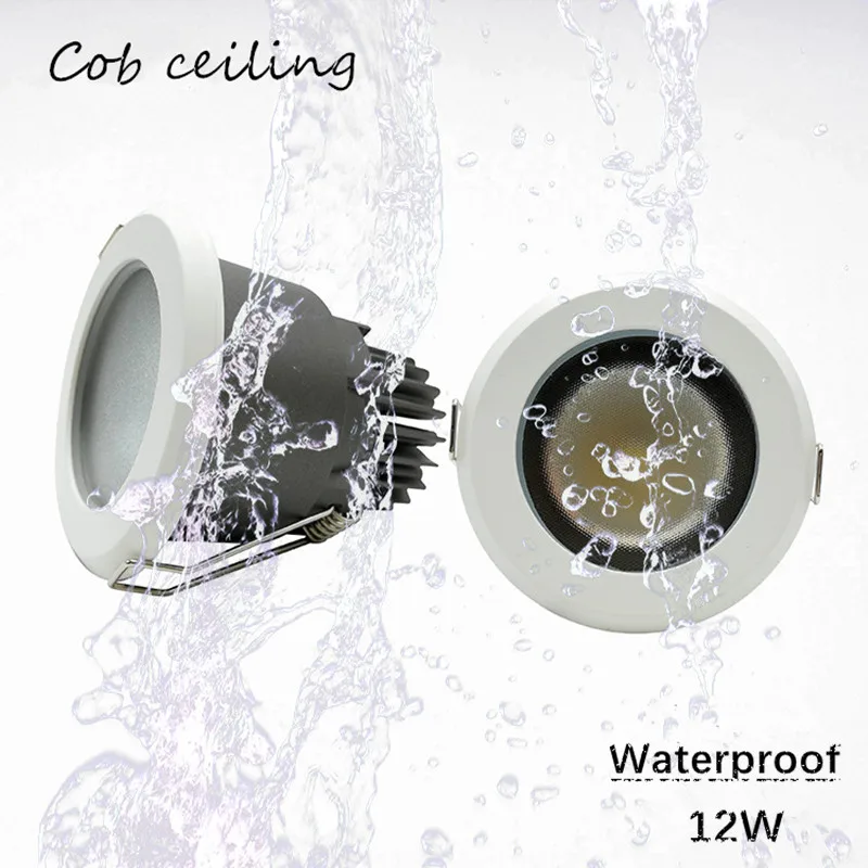 

1pcs /lot Embedded LED waterproof Ip65 cob ceiling 12W AC85-265V Bathroom Kitchen Hotel shower room LED downlight