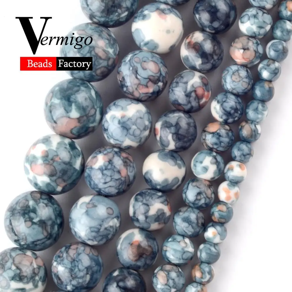 

Natural Navy Blue Stripe Rain Flower Stone Round Loose Beads For Jewelry Making 4mm-10mm Spacer Beads DIY Necklace Bracelet 15"