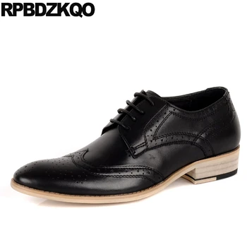 

Brand Spring Lace Up Business Office Genuine Leather Men Pointed Toe Dress Shoes Prom Wingtip Black Formal Brogue Party Oxfords