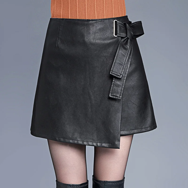 2017 Women Skirt Shorts Casual PU Leather Divided Skirt Winter Autumn