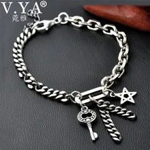 V. YA 925 пробы серебряный ключ& звезда браслет для женщин мужчин пара тайское серебро ручной работы звено цепи браслеты мужские ювелирные изделия