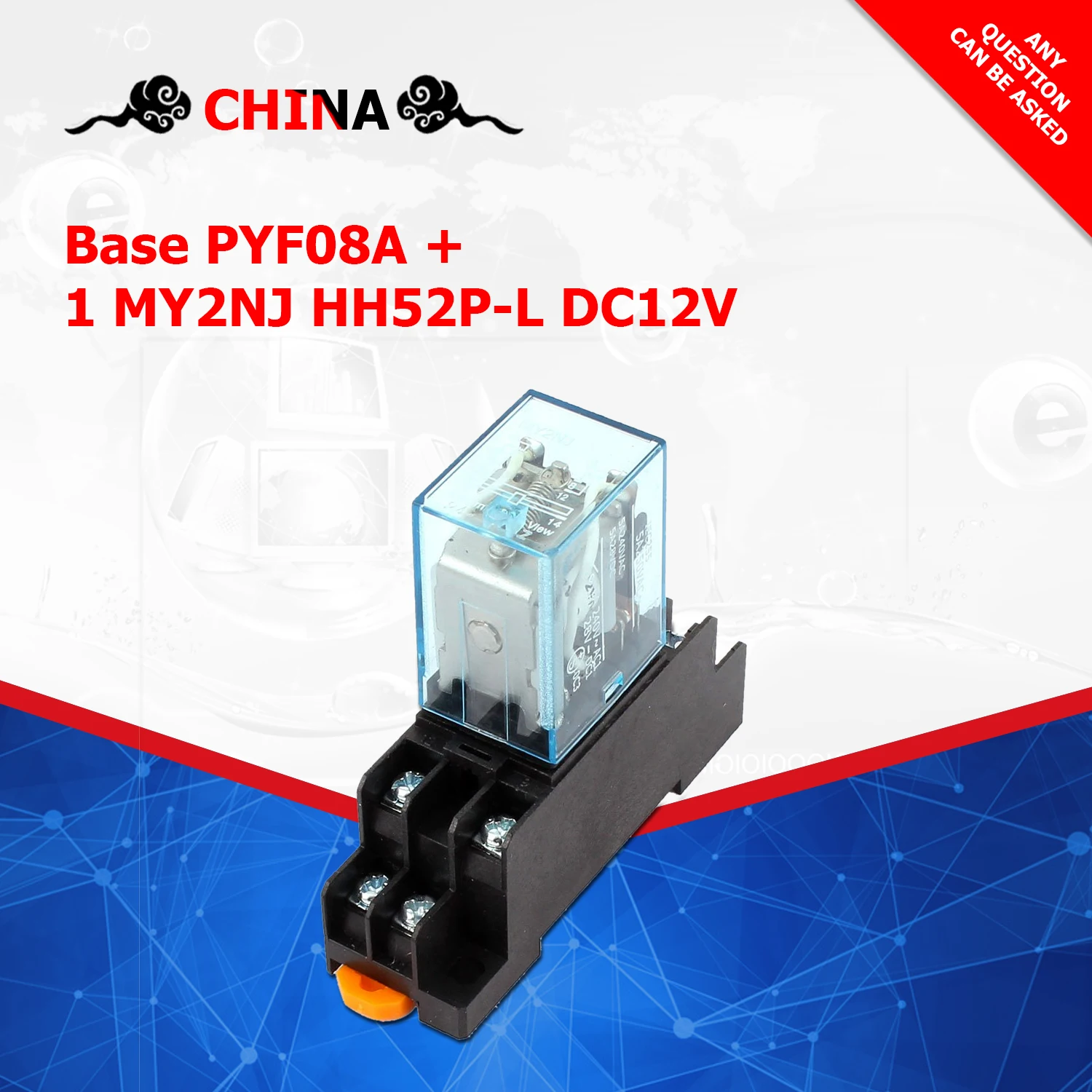 

Electromagnetic Coil General DPDT Power Relay MY2NJ DPDT 8Pins HH52P DC12V 24V AC220V Miniature Relay & PYF08A Base