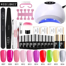 Modelones Led ランプネイルアートマニキュアセットソークオフ半永久 Uv ジェルポリッシュ爪セットスマートセンサー UV ランプ工作機械キット(China)