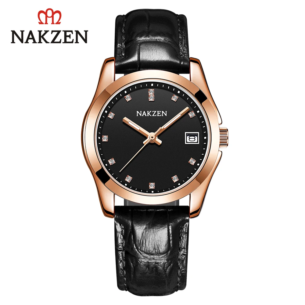 

NAKZEN brand genuine diamond-encrusted ladies watch Japanese movement calendar luminous waterproof leather strap SL4220L