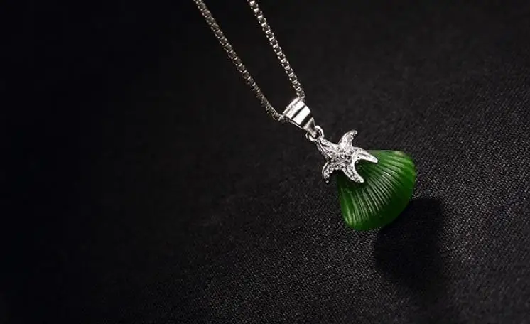 

Sterling S925 925 silver Necklace Nephrite shell pendant charm for woman