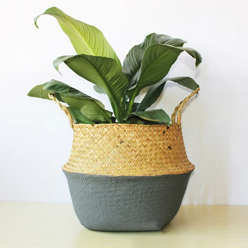 

Seagrass Belly Storage Basket Straw Basket Handmade Wicker Basket Storage Bag Garden Home Plants Flower Decoration