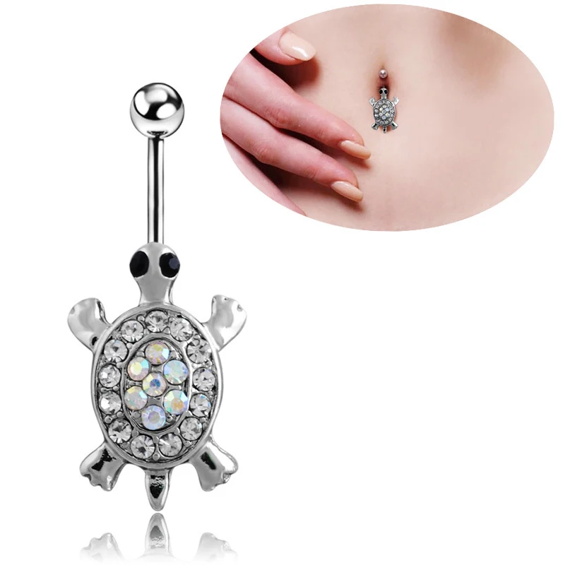 

Hot Sale Shiny Attractive Women Temperament Turtle Dangle With Navel Rhinestone Belly Piercing Turtle Body And Piercing Jewelry
