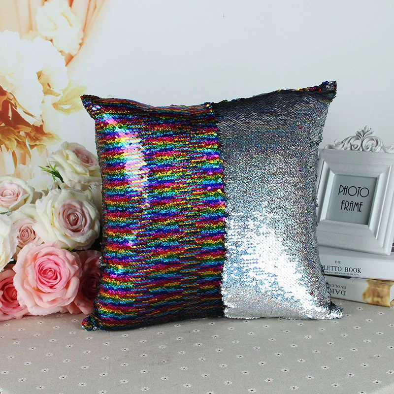 DIY двухцветные блестящие подушки с блестками, декоративная наволочка для дома, двусторонняя наволочка с блестками, волшебные подушки для изменения цвета