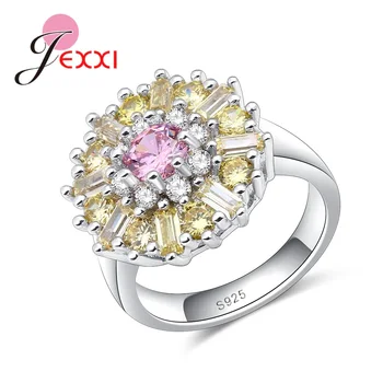 

Hot Sale 925 Sterling Silver Round White Yellow Cubic Zirconia Crystal Party Engagement Rings For Female Women Finger Ring