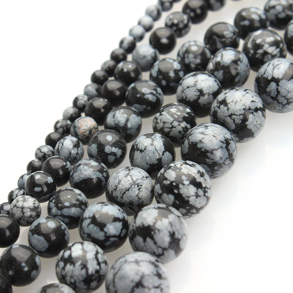 Snowflake Obsidian Beads Round Selectable Size 4 6 8 10mm Natural Stone