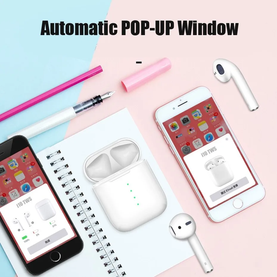 i10 tws Pop up Bluetooth 5.0 Wireless Earphones Touch control Earbuds For iPhone Xiaomi Huawei PK i12 i9s i14 not W1 Chip (3)