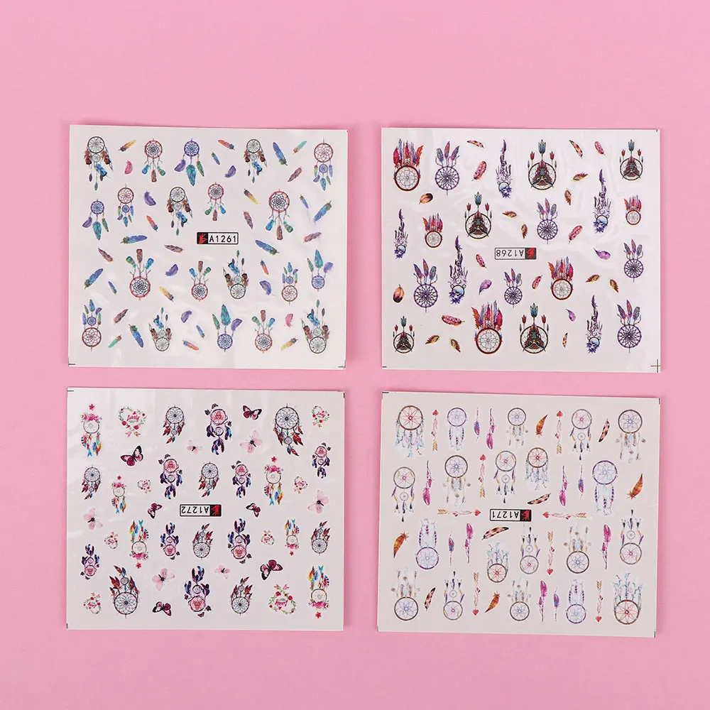 

18 Pcs/ Pack Manicure Decals Mandala Feather Mixed Designs Fashion Nair Art Tools Water Transfer Colorful Creative Nail Sticker