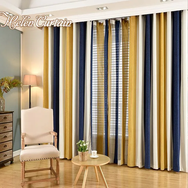 helencurtainmodern chenille stripe curtains for living room yellow