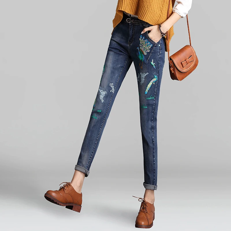 

2017 Fashion Skinny Jeans Women Spring Autumn New Pencil Jeans Slim Blue Jeans High Waist Women's Embroidery Denim Pants Z266