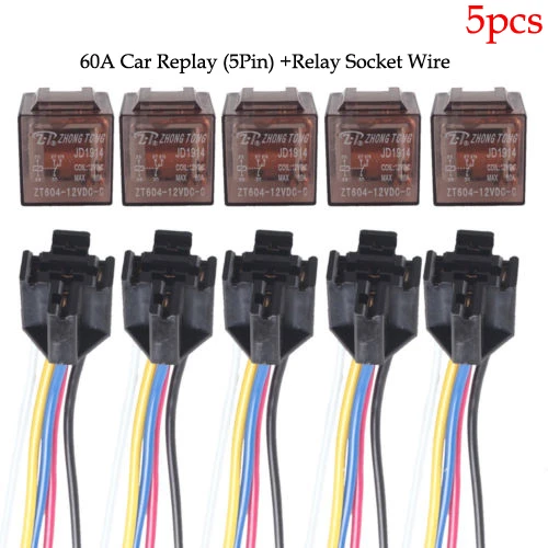 5 X Car Truck Auto 12V 60A 60 AMP SPDT Relay Relays 5 Pin 5P & Socket 5 Wire 5 X Car Truck Auto 12V 60A 60 AMP SPDT Relay Relays 5 Pin 5P & Socket 5 Wire