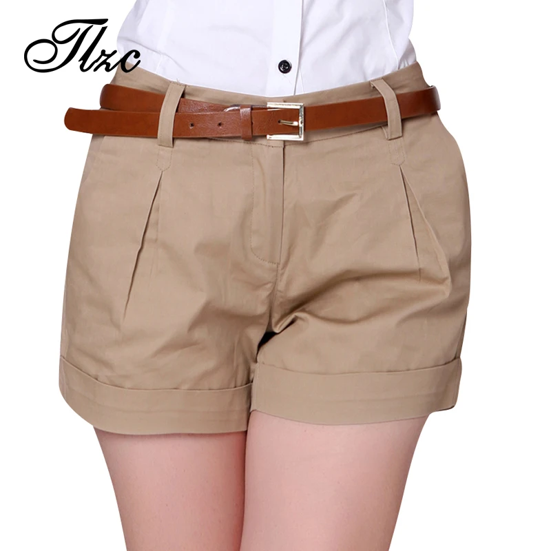 Image 2015 Korea Summer Woman Cotton Shorts Size S 2XL New Fashion Design Lady Casual Short Trousers Solid Color Black   Khaki   White