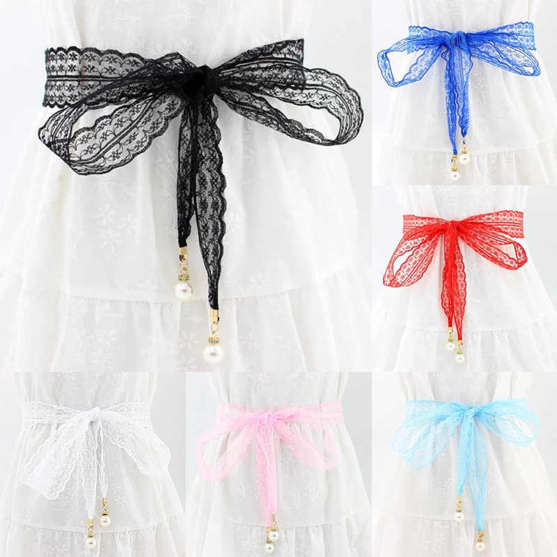 

2018 New Arrival White Blue Knot Adjustable Korean 1PC Lace Long Women Allergy Free Elasticity Skirt Pink Red Pearl Black Girls