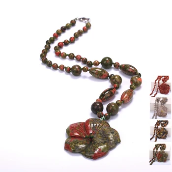 

Flower Crystal Boho Necklace Mix Natural Stones Teardrop Pendant Necklace Women Lariat Beads Knotted Bohemia Necklace Dropship